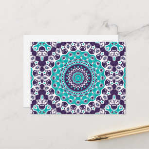 Aqua and Violet Mandala Pattern Design Postcard