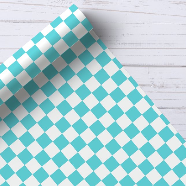 Aqua and White Chequerboard Pattern Wrapping Paper (Creator Uploaded)