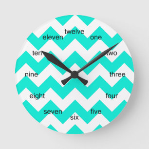 Aqua and White Chevron Pattern Round Clock