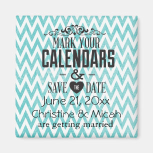 Aqua and White Chevron Save the Date Magnet