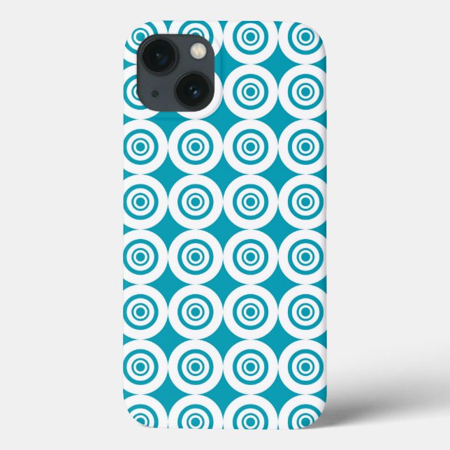 Aqua and White Concentric Circles Pattern Case-Mate iPhone Case (Back)