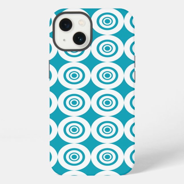 Aqua and White Concentric Circles Pattern iPhone Case (Back)