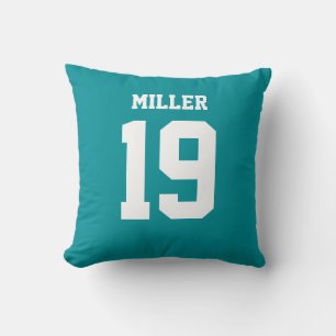 Aqua and White Double-Sided Sports Jersey Throw Pillow