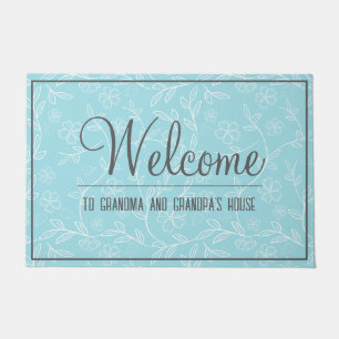 Aqua and White Grandma and Grandpa's House Welcome Doormat