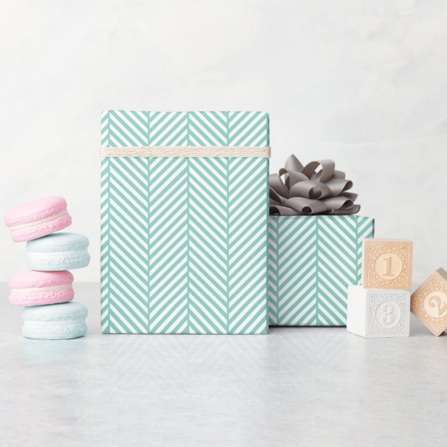 Aqua and White Herringbone Wrapping Paper (Baby Shower)