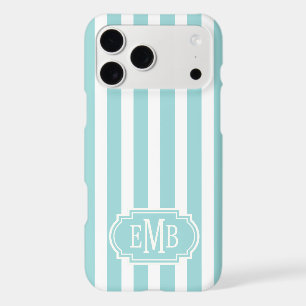 Aqua and White Monogrammed Stripes