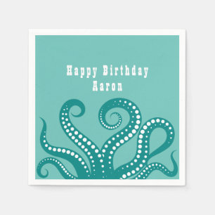 Aqua and White Octopus Tentacles Custom  Napkin
