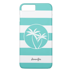 Aqua and White Palm Logo Stripes with Any Name Case-Mate iPhone Case