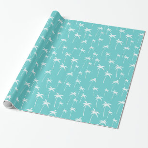 Aqua and White Palm Trees Wrapping Paper