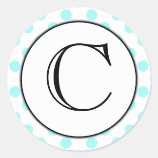 Aqua and White Polka Dot Monogrammed Sticker