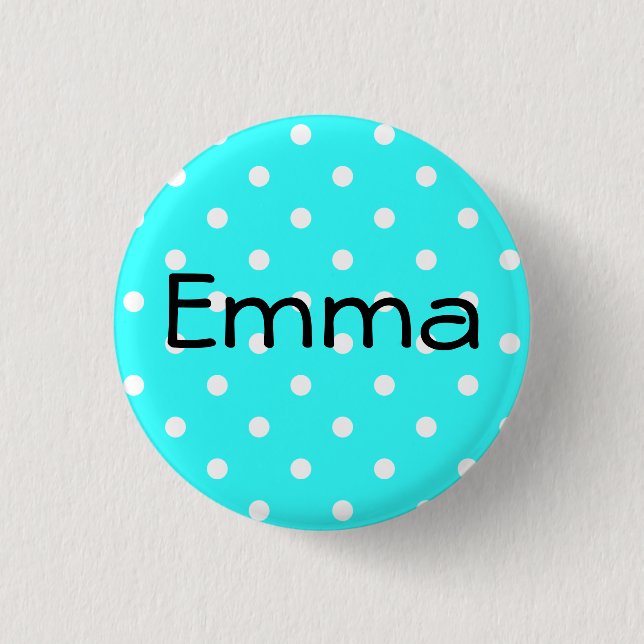 Aqua and White Polka Dot Personalized 1 Inch Round Button (Front)