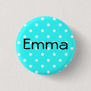 Aqua and White Polka Dot Personalized 1 Inch Round Button