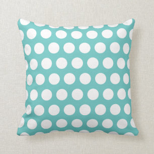 Aqua and White Polka Dots Pattern Throw Pillow