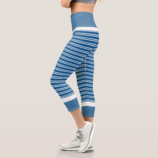 Aqua and White Stripes High Waisted Capris (Left)