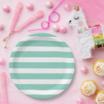Aqua and White Stripes Paper Plate<br><div class="desc">Custom designed paper party plates with a chic preppy nautical stripe pattern. Click Customize It to personalize the design with your own text and images to create a unique one of a kind design to match any party decor!</div>
