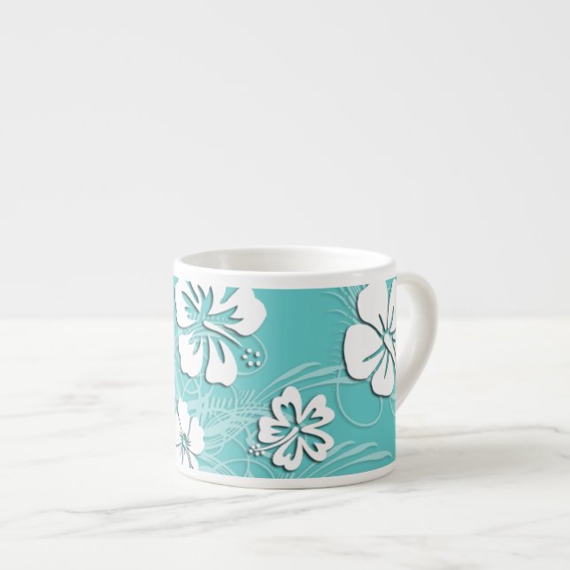 Aqua and White Tropical Hibiscus Espresso Cup (Front Right)