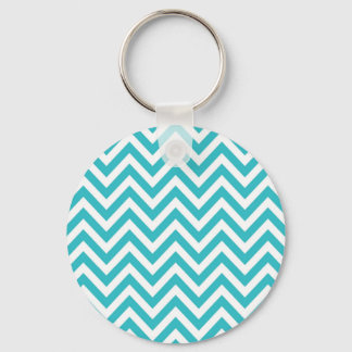 Aqua and White Zigzag Pattern Chevron Keychain