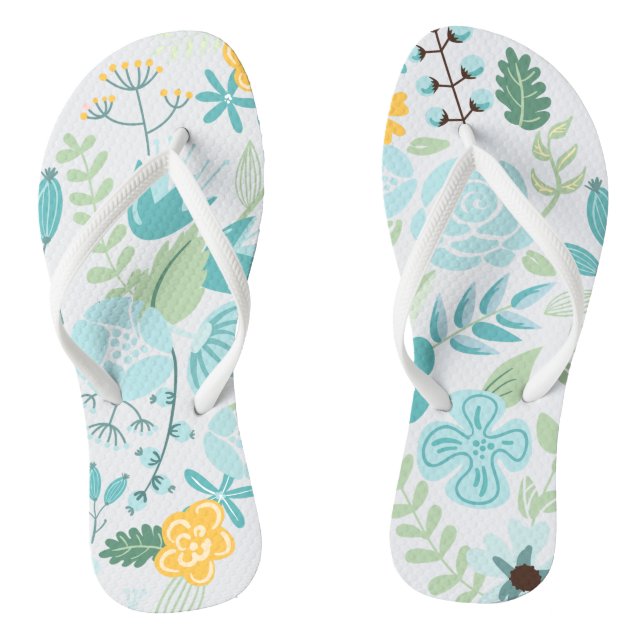 Aqua and Yellow Floral Flip Flops (Footbed)