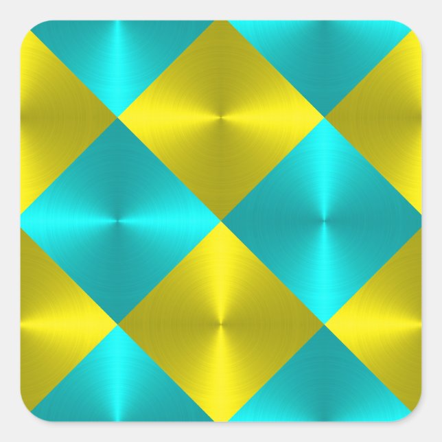 Aqua and Yellow Metallic Looking Squares Square Sticker (Front)