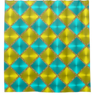 Aqua and Yellow Metallic Looking Squares with Gold