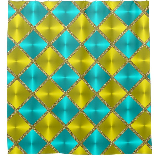Aqua and Yellow Metallic Looking Squares with Gold (Front)