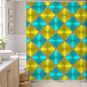 Aqua and Yellow Metallic Looking Squares with Gold