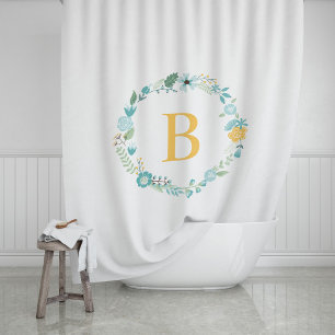 Aqua and Yellow Monogrammed Floral Wreath