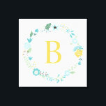 Aqua and Yellow Monogrammed Floral Wreath Canvas Print<br><div class="desc">Elegant and sweet monogrammed wreath canvas print.</div>