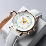 Aqua and Yellow Monogrammed Floral Wreath Watch<br><div class="desc">Elegant and chic watch design features a beautiful floral wreath in pastel colours and can be personalized with your name,  monogram,  initial,  or any text of your choice.</div>