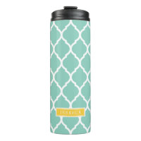 Aqua and Yellow Moroccan Quatrefoil Monogram