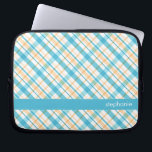 Aqua and Yellow Plaid Pattern Laptop Sleeve<br><div class="desc">Stylish and chic plaid pattern personalized design.</div>