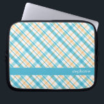 Aqua and Yellow Plaid Pattern Laptop Sleeve<br><div class="desc">Stylish and chic plaid pattern personalized design.</div>
