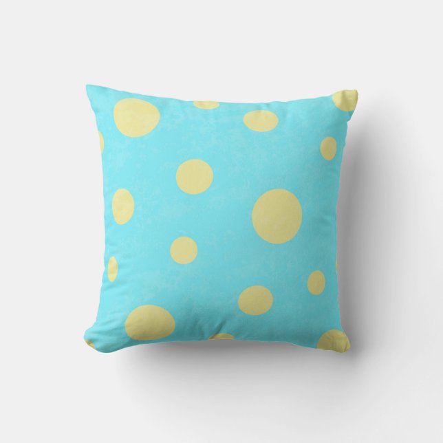 Aqua and yellow polka dot pattern throw pillow (Front)