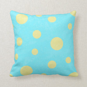 Aqua and yellow polka dot pattern throw pillow