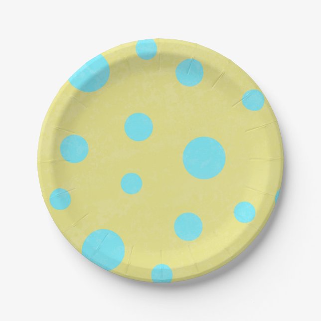 Aqua and Yellow Polka Dots Paper Plate (Front)