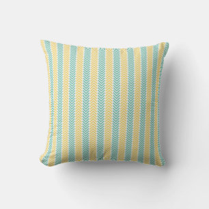 Aqua and Yellow Striped Throw Pillow