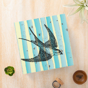 Aqua and Yellow Vintage Bird Birch Tree Binder