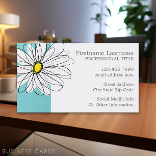 Aqua and Yellow Whimsical Daisy Custom Text Business Card