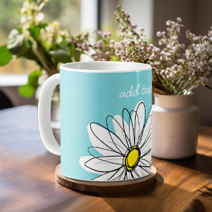 Aqua and Yellow Whimsical Daisy Custom Text Coffee Mug
