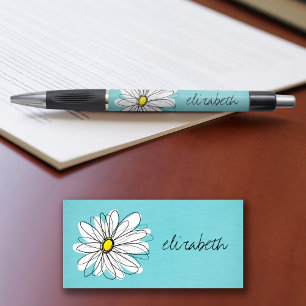 Aqua and Yellow Whimsical Daisy Custom Text Pen