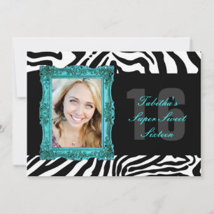 Aqua and Zebra Sweet Sixteen Invitation