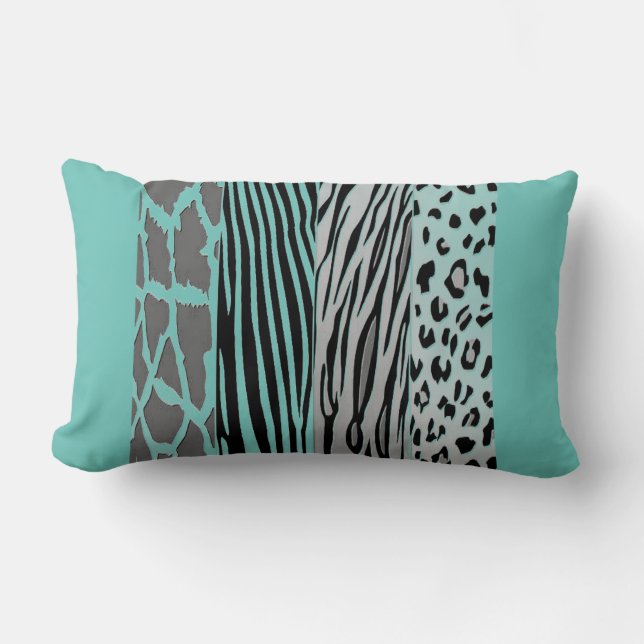 Aqua Animal Embossed Printed Zebra Stripe Pillow (Front)