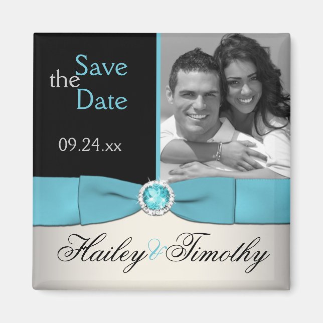 Aqua, Argent et Noir Enregistrer la date Magnet ph (Devant)