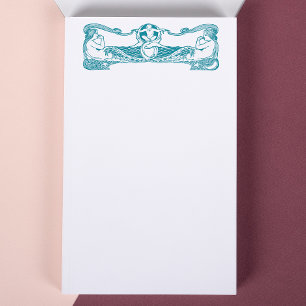 Aqua Art Nouveau Mermaids Stationery