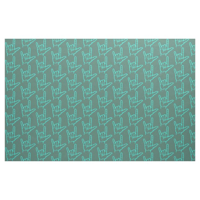 Aqua ASL I Love You Patterned Fabric (Yard)