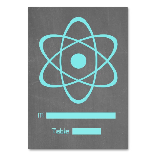 Aqua Atomic Chalkboard Place Card (Front)
