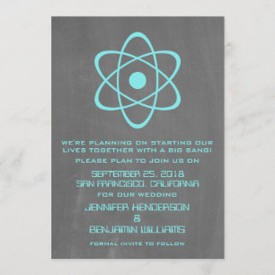 Aqua Atomic Chalkboard Save the Date Invite