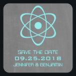 Aqua Atomic Chalkboard Save the Date Stickers<br><div class="desc">Cute and nerdy Atomic Chalkboard Save the Date Stickers featuring a simple atomic symbol in turquoise on a chalkboard look background. These geeky and fun save the date stickers are perfect for announcing your science themed wedding! Easy to customize, simply add the details of your wedding in the spaces provided....</div>