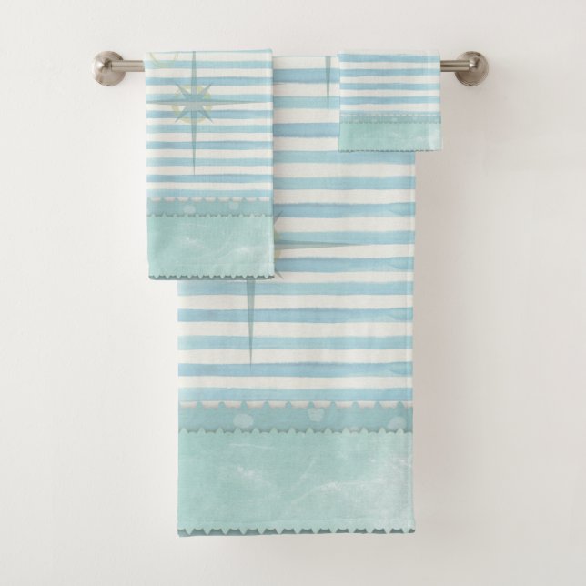 Aqua Atomic Star Mid-Century Mod Towel Set (Insitu)