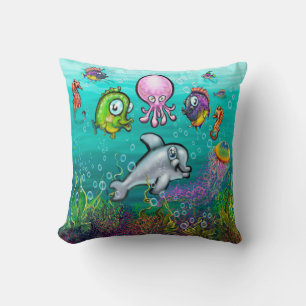 Aqua Babies Throw Pillow